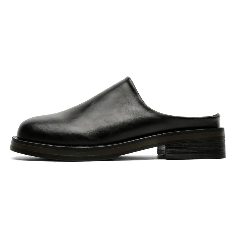 Thick Sole Slip-On Leather Mules